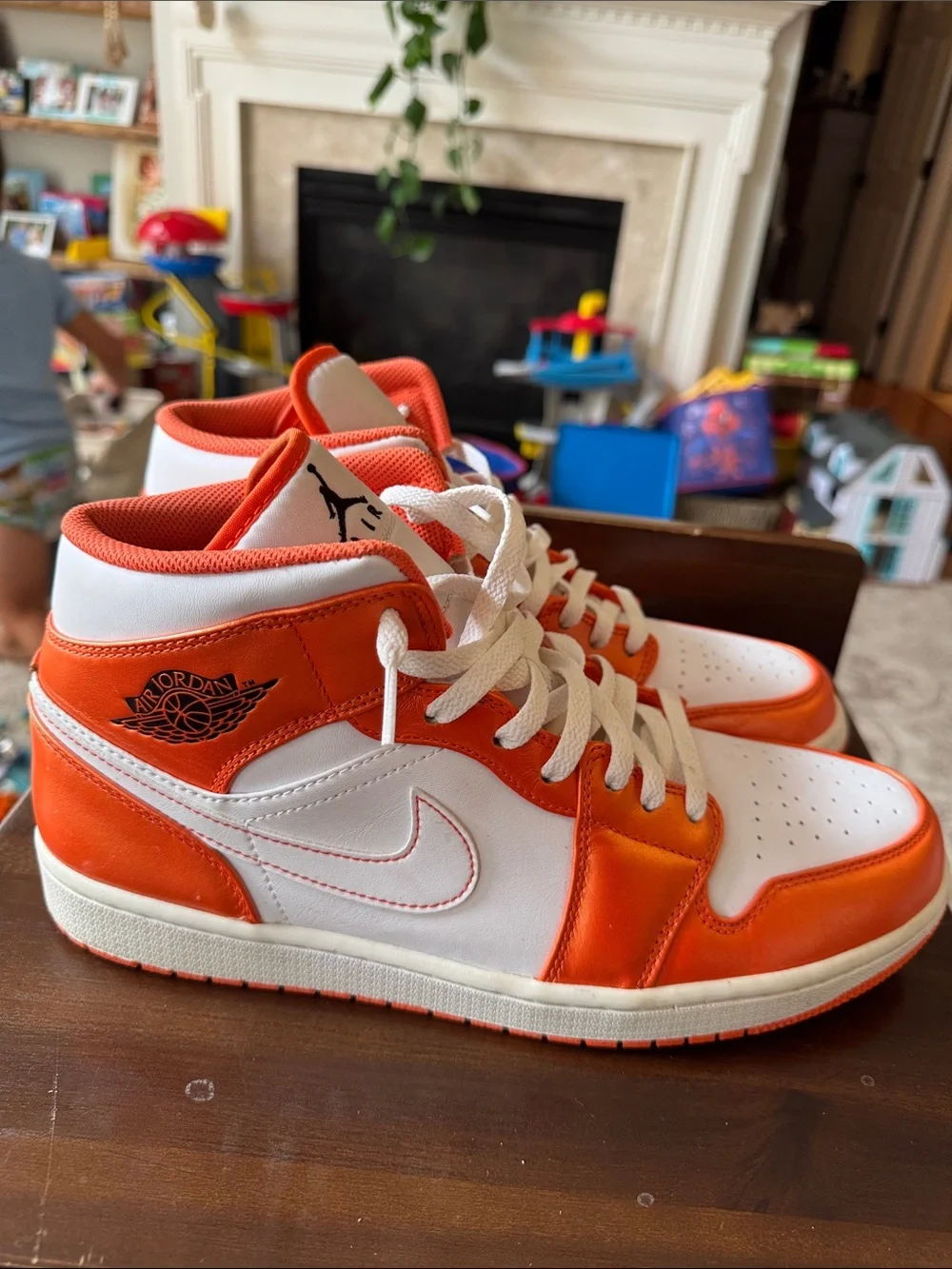 Air Jordan 1 Mid-Style Metallic Orange Sneakers